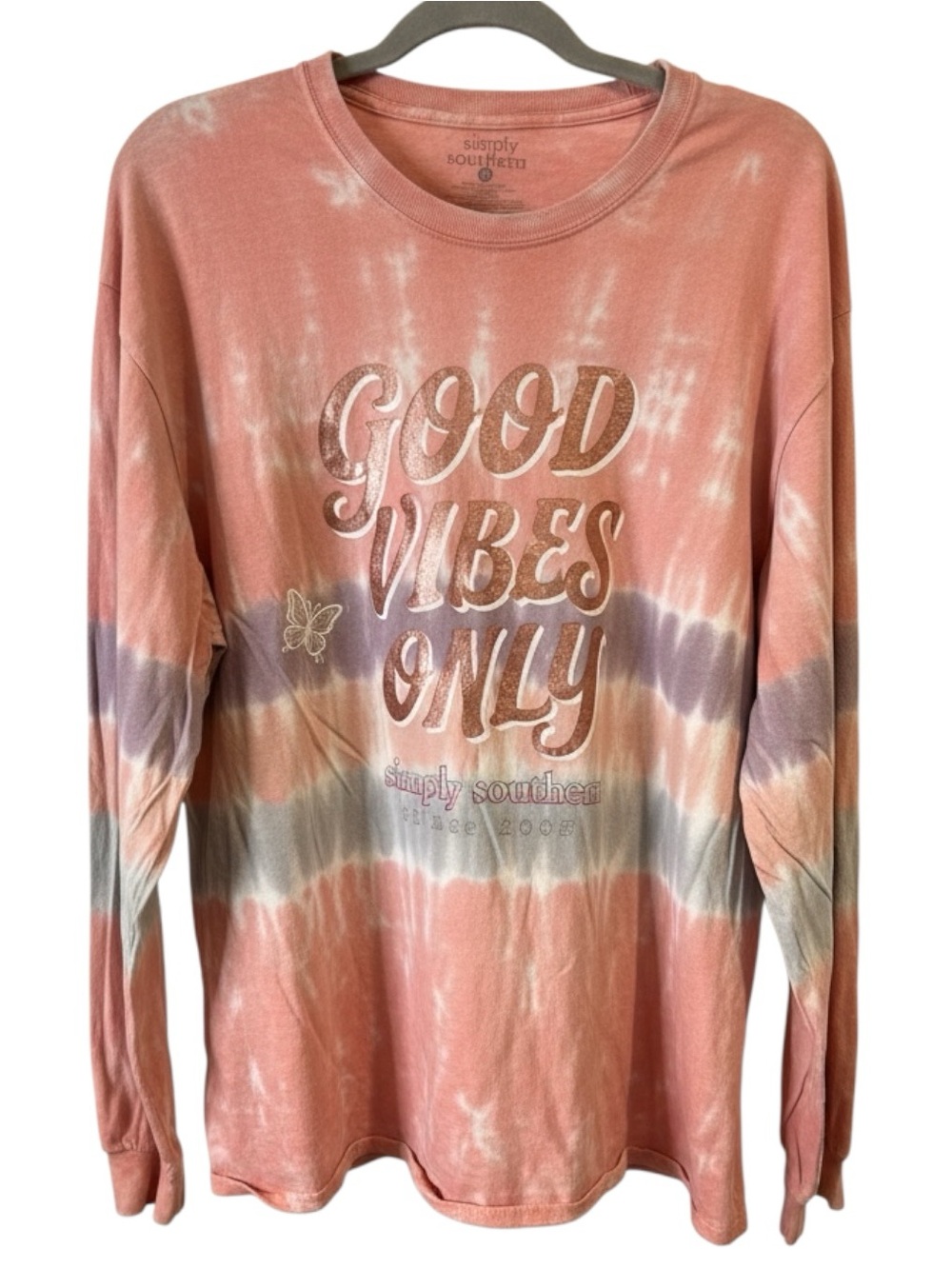 : Simply Southern "With Brave Wings She Flies" Tie Dye Long Sleeve T-Shirt Sz XL